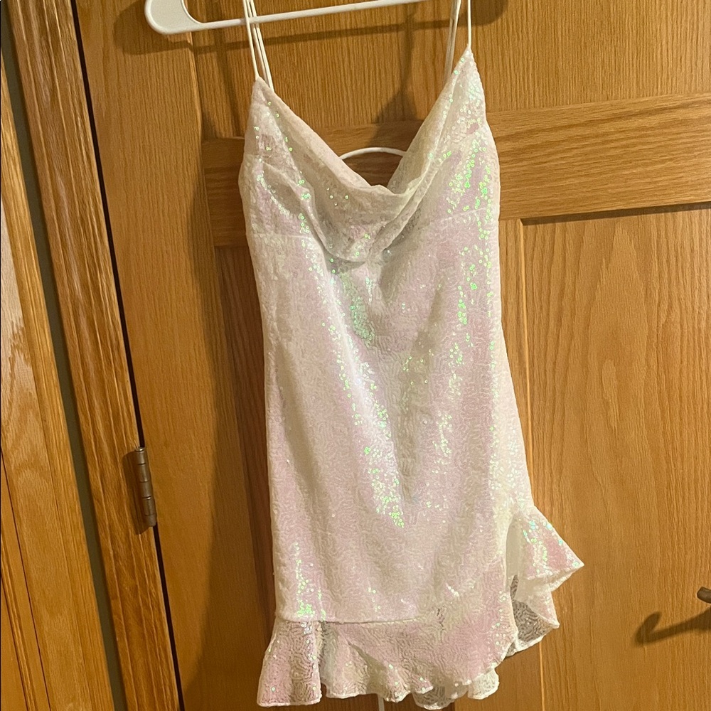 Lucy in the Sky Iridescent White Sequin Slip Dress